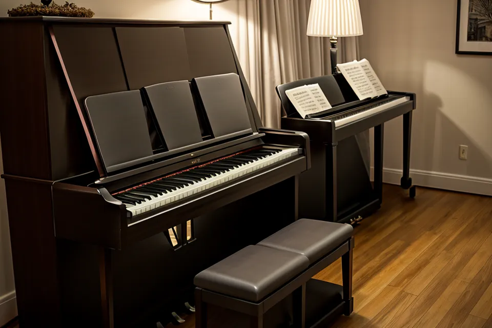 Bedienfeld eines Digitalpianos beim Bach-Üben – Präzisionstraining ohne Pedal für Barockmusik am Klavier