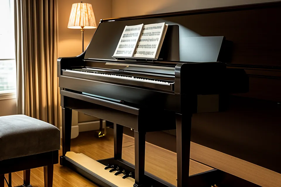 Altes Notenheft von 1994 auf dem Digitalpiano – Blues Klavier lernen für Anfänger beim Wiedereinstieg