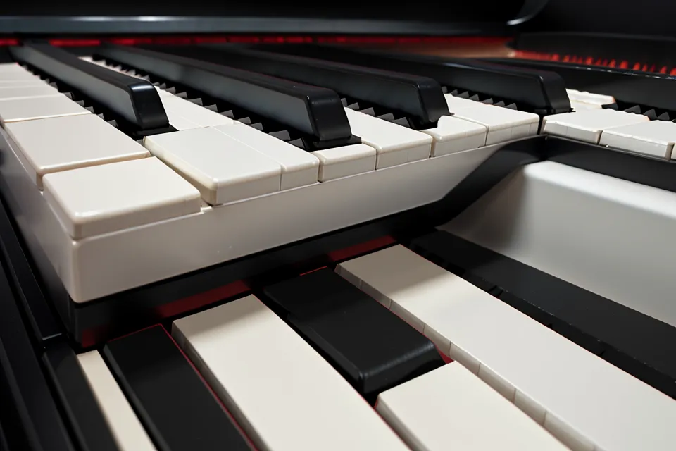 Digitalpiano mit Tablet auf dem Notenständer während eines Online-Klavierkurses zum Filmmusik-Klavier-Wiedereinstieg