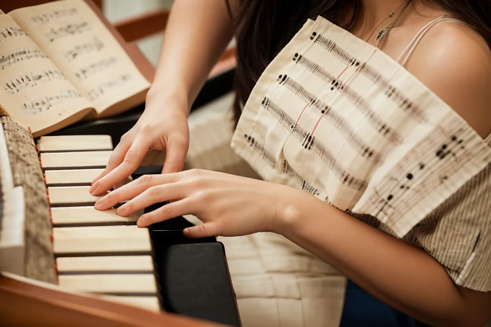 Fingersatz-Tipps beim Klavier üben: Hand auf den Tasten neben einem alten Notenblatt mit handschriftlichem Fingersatz