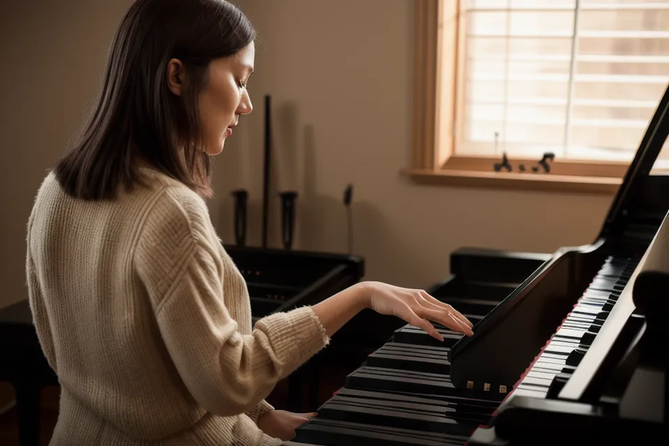 Tablet mit Online-Klavierkurs der RS-Piano-Akademie auf dem Notenständer eines Digitalpianos