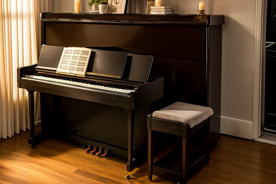 Übungsecke am Klavier mit Tee und Metronom – Rhythmusgefühl trainieren beim Klavier-Wiedereinstieg