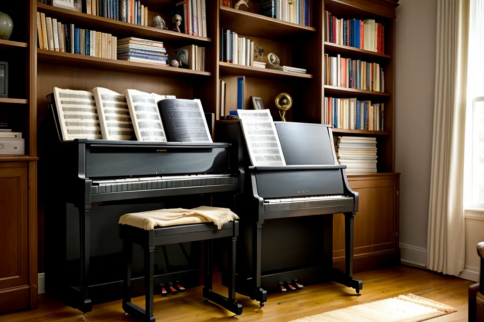 Hände greifen einen Akkord auf der Klaviatur beim Üben der Harmonielehre als Wiedereinsteigerin