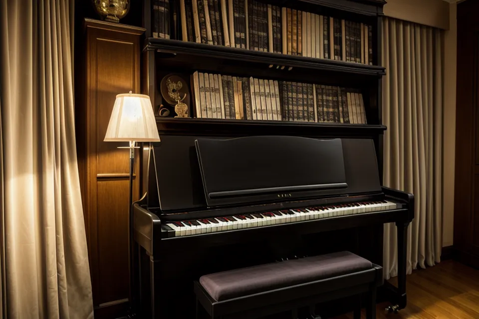 Klavier-Wiedereinstieg: Digitalpiano und altes Notenheft beim Üben von Harmonielehre und Musiktheorie
