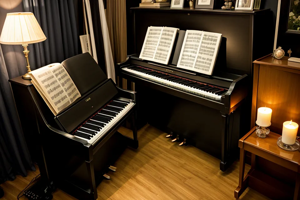 Hände einer Klavierspielerin am digitalen Piano bei warmem Abendlicht – Klavier lernen und Noten lesen im Wiedereinstieg