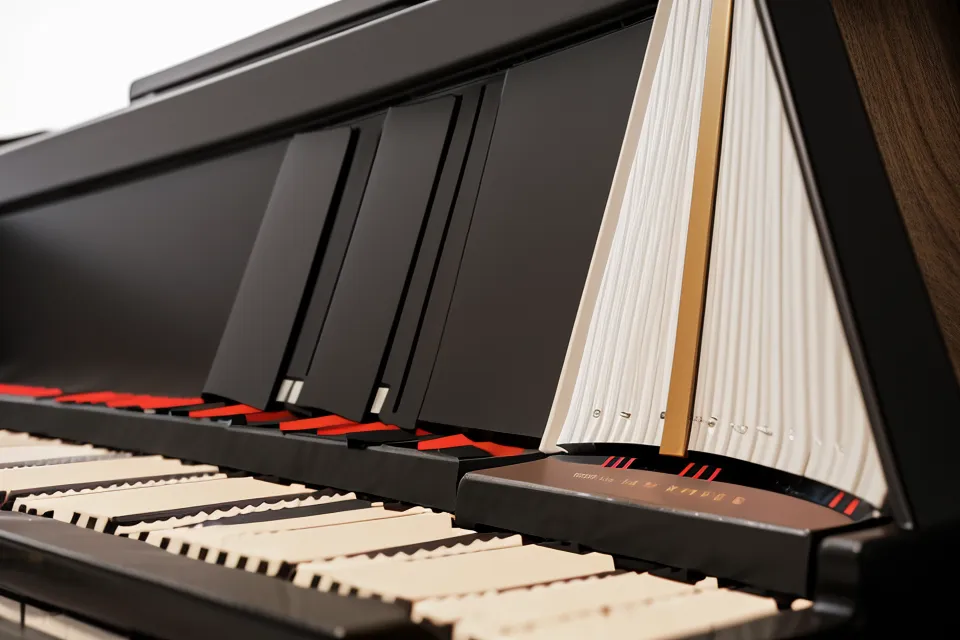 Das Display eines Digitalpianos mit aktivierter Metronom-Funktion im warmen Licht.